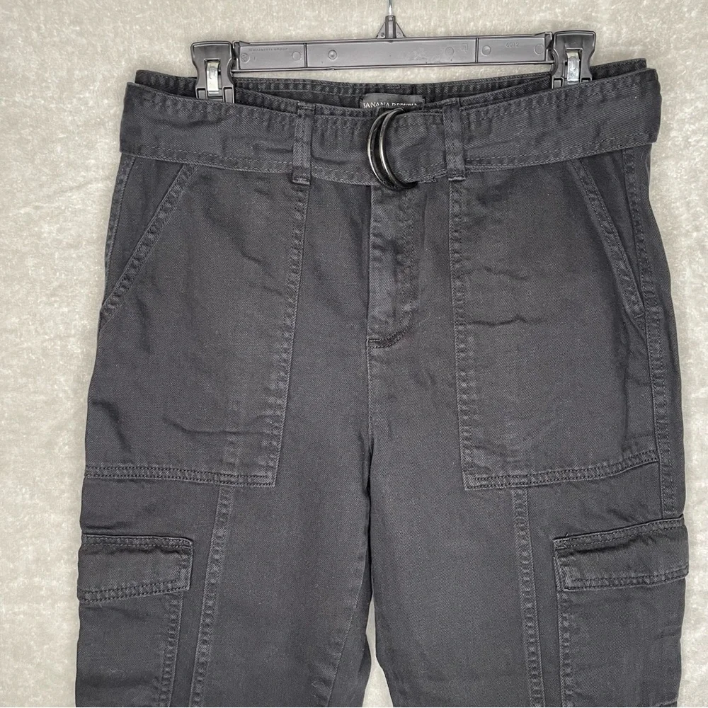 Banana Republic Black High Rise Tapered Cargo Pants Belted Denim Size 6